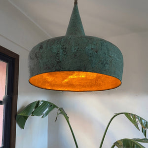 Green Oxidized Copper Pendant Light, Vintage-Inspired Onion Dome Design