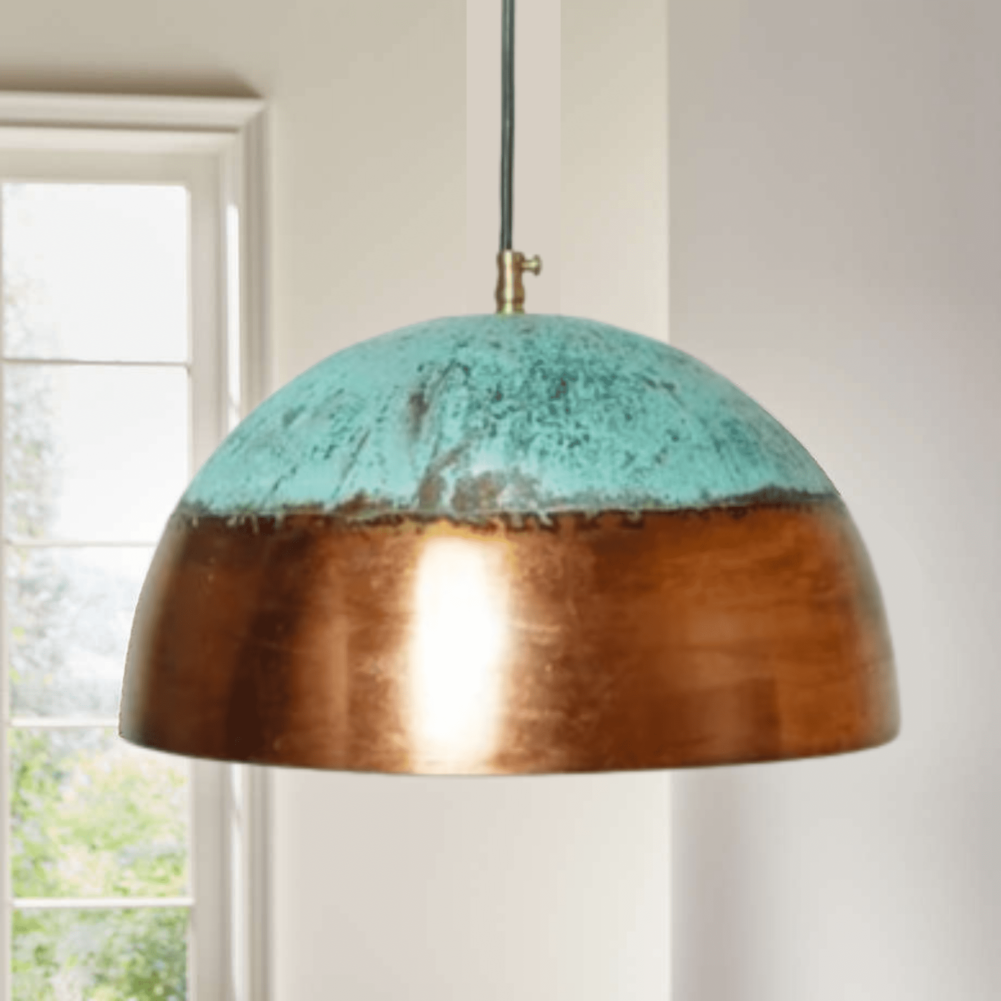 Green Patina Copper Pendant Light,  Oxidized Kitchen Lighting.