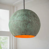 Set of 2 Green Patina Copper Globe Pendant Light,  Oxidized Farmhouse Kitchen Lighting,