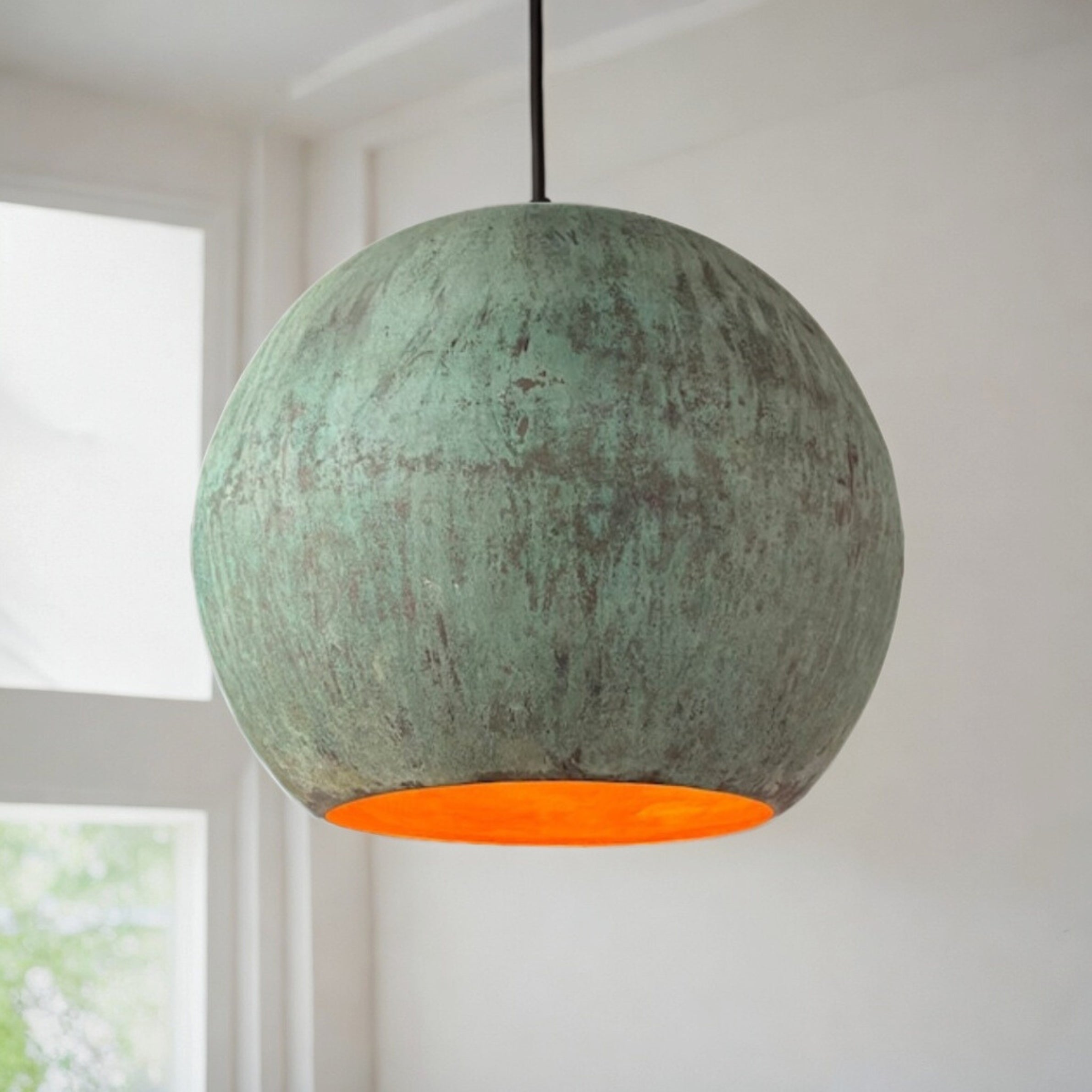 Green Patina Copper Globe Pendant Light,  Oxidized Farmhouse Kitchen Lighting,