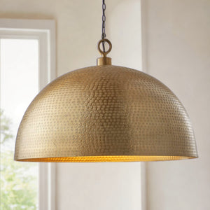 Gold Hammered Dome Pendant Light, Hanging Ceiling Light.