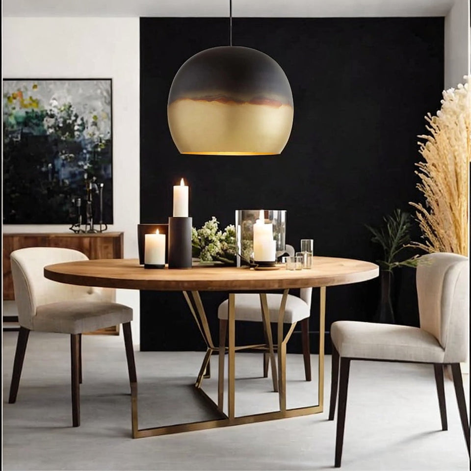 Set of 2 Globe Dome Pendant Light, Brass pendant Lamp with Two-Tone Ceiling Lamp.