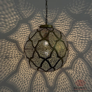 Authentic Moroccan Lamp, Moroccan Style Round Pendant Light, Brass Pendant Lighting.