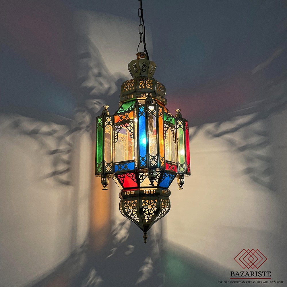 Moroccan Hanging Lantern Pendant Light, Glass Hanging Lampshade, Moraccan Lamp.