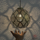 Authentic Moroccan Lamp, Moroccan Style Round Pendant Light, Brass Pendant Lighting.