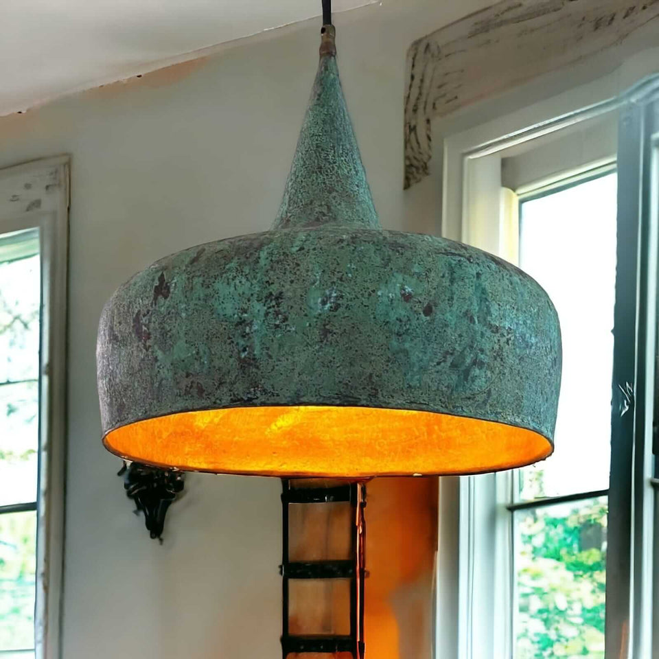 Green Oxidized Copper Pendant Light, Vintage-Inspired Onion Dome Design