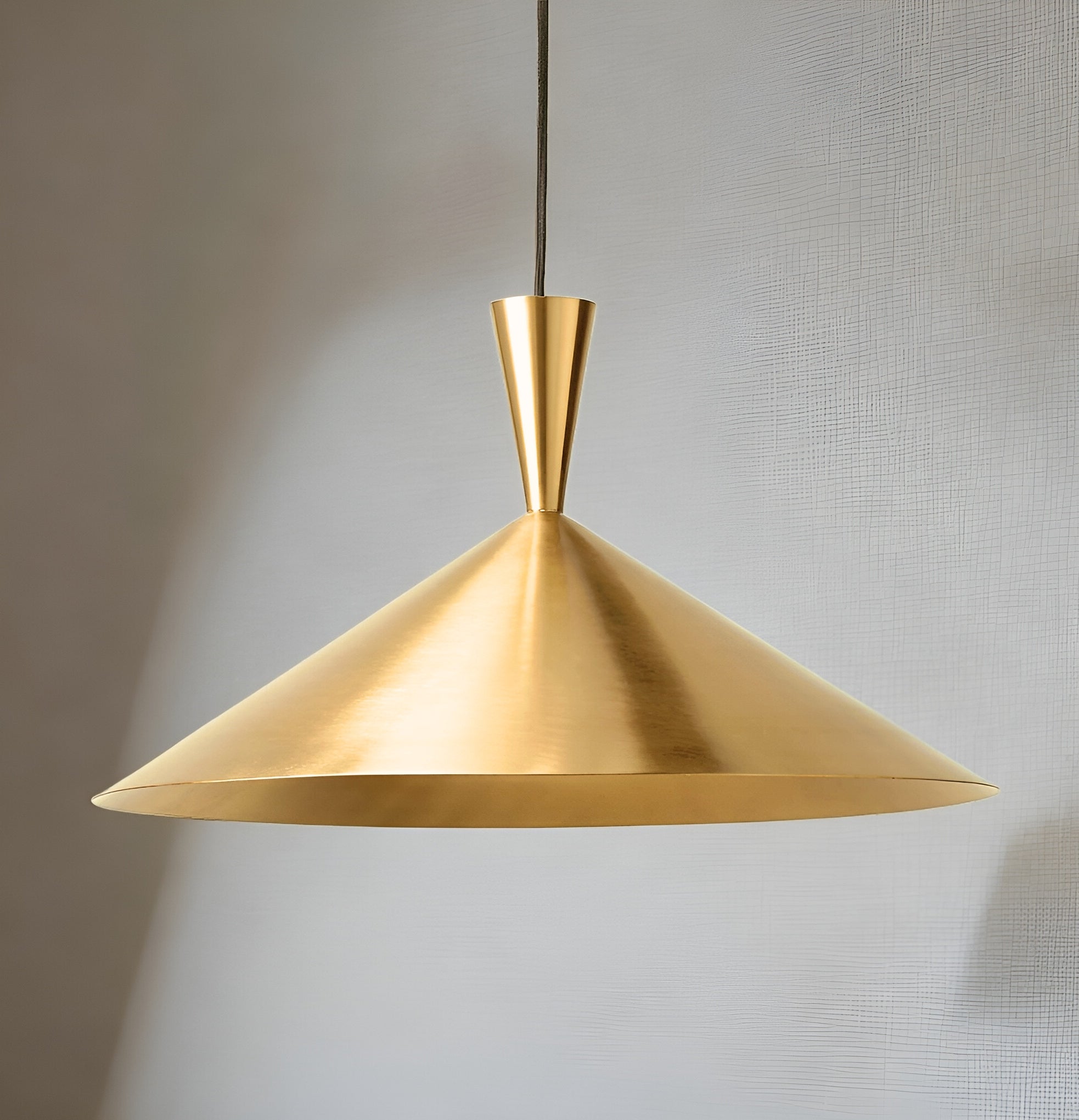 Polished Brass Cone Pendant Light, Hanging Ceiling Lamp.