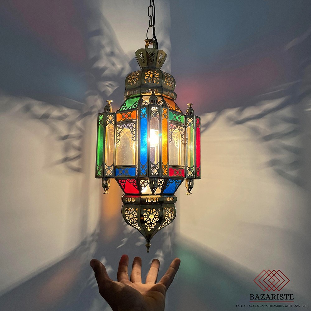 Moroccan Hanging Lantern Pendant Light, Glass Hanging Lampshade, Moraccan Lamp.