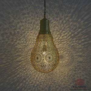Moroccan Hanging Lamp in Shape of Bulb, Brass Pendant Lighting, Ceiling Light Shade